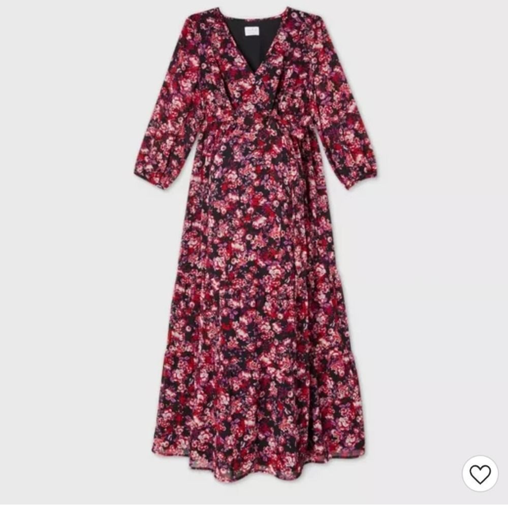 Isabel Maternity by Ingrid & Isabel Floral Maxi Dress in Burgundy and Pink